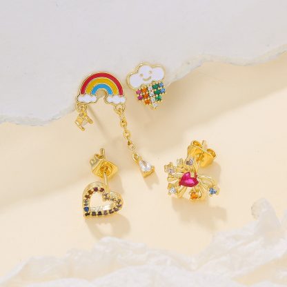 Color Painting Silver Pin Earrings Rainbow Love Suit - Image 5