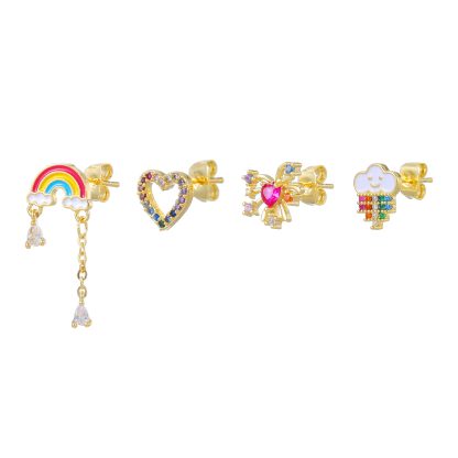 Color Painting Silver Pin Earrings Rainbow Love Suit - Image 3