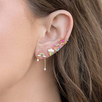 Color Painting Silver Pin Earrings Rainbow Love Suit