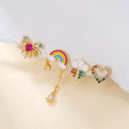 Color Painting Silver Pin Earrings Rainbow Love Suit - Image 4